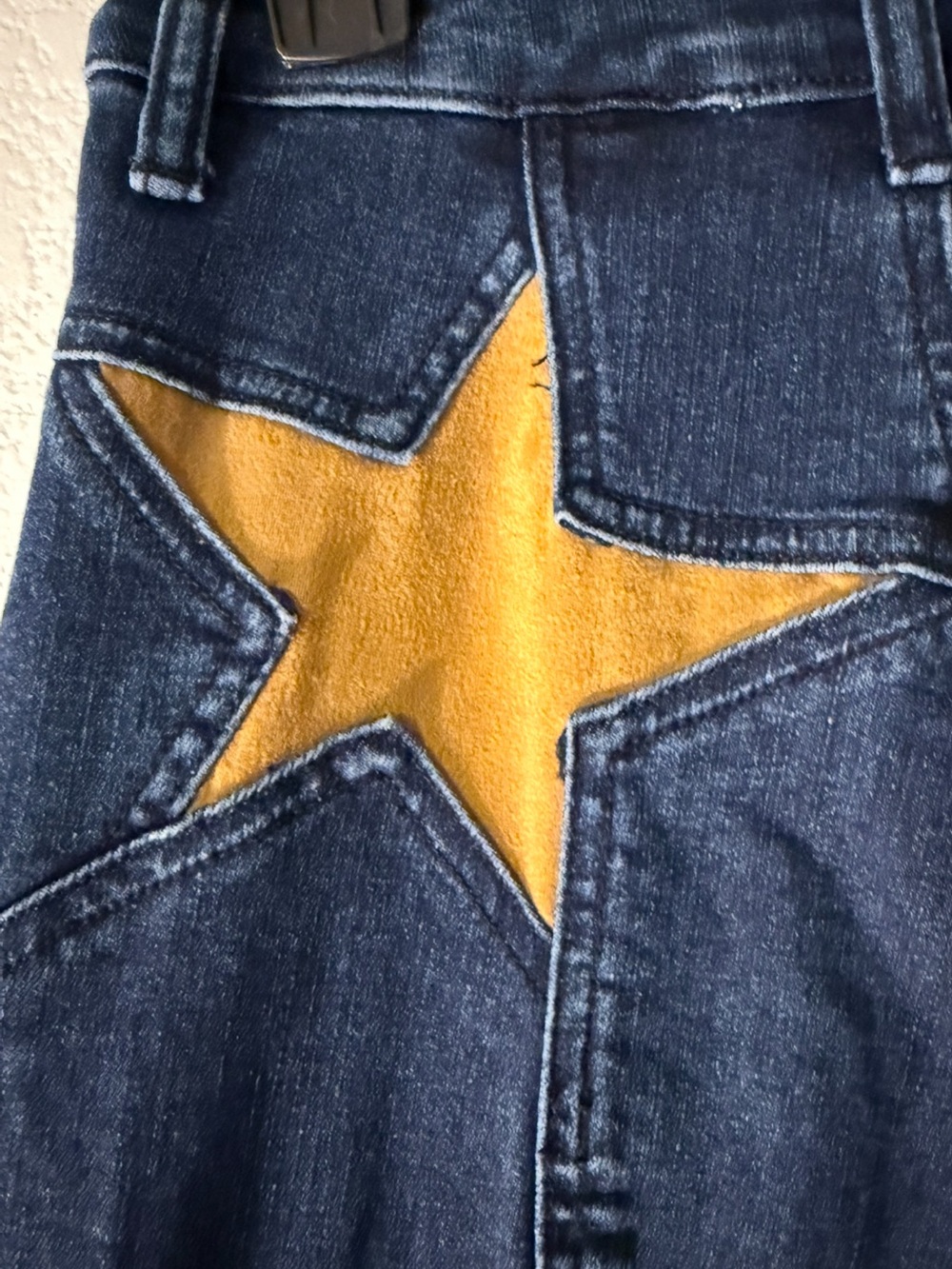 Saints and Hearts Women's Blue Denim Flare Jeans with Tan Star Patches - Picture 6 of 8